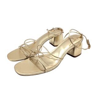 Mango Ankle Strap Heel Sandal Crossed Straps Women's Gold Size US10 EU42